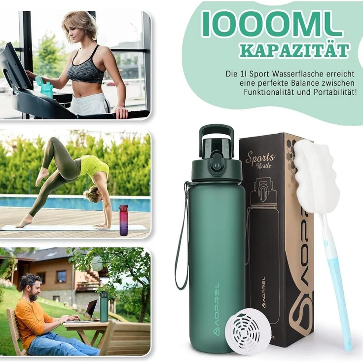 AOPREL Trinkflasche 1l BPA-Frei Tritan Sport Kohlensäure geeignet Auslaufsicher – Bild 7