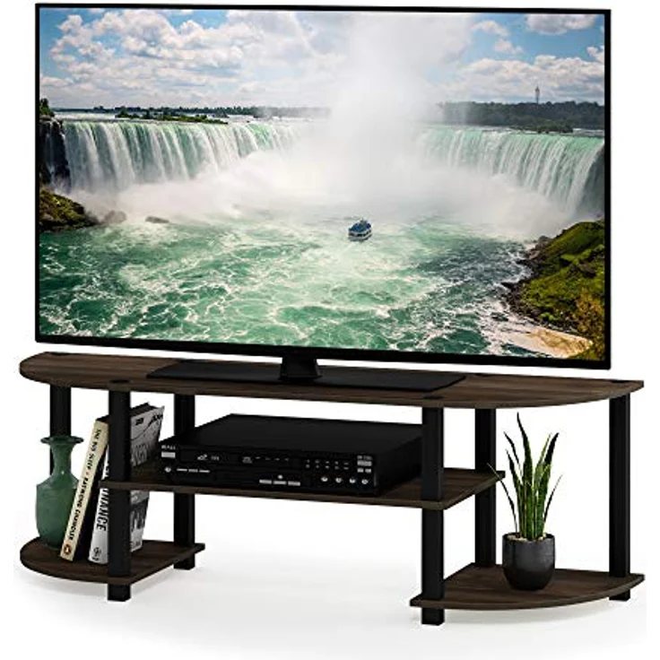 Furinno Turn-S-Tube Breites TV-Schrank, Fernsehtisch, TV-Regal, Fit TV-Größe bis zu 55", Columbia Walnut/Schwarz, 34 x 120 x 40 cm – Bild 2