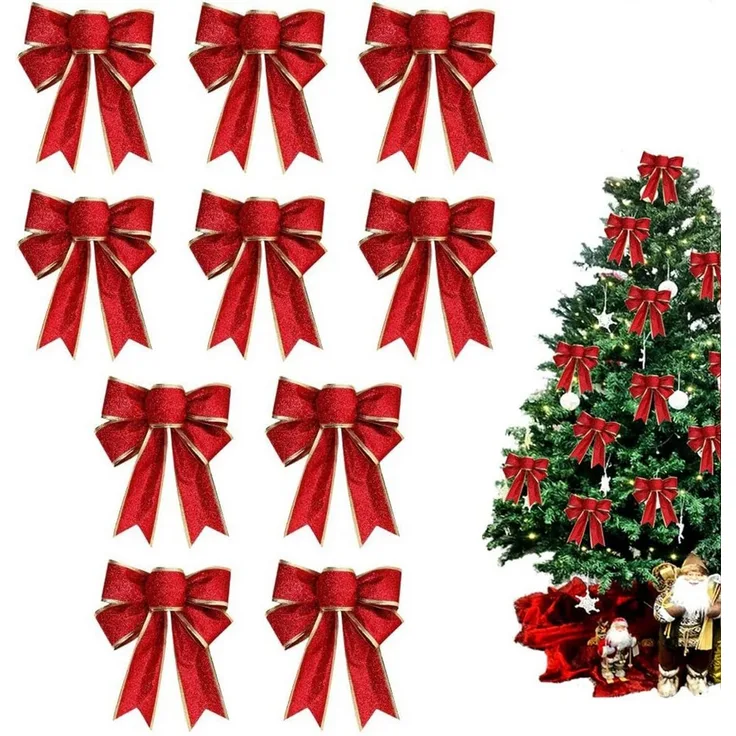 Bomiclss Weihnachtsbaumschleife 10er Set Glitzer Weihnachts Schleifen 18×23 cm (1-tlg), Dekoschleifen für Weihnachtsbaum, Geschenke & Party Deko