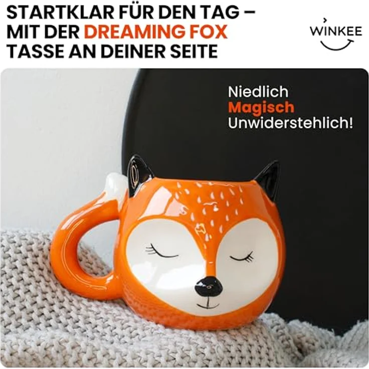 Winkee Tasse Kaffeebecher /Teebecher schlafender Fuchs, Keramik – Bild 4