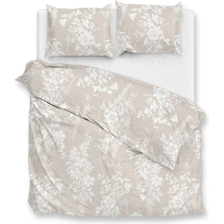 Zohome Cotton Bettwäsche 135x200 Ibisco di Lino Sandy Beige Blumen weiß sand – Bild 2