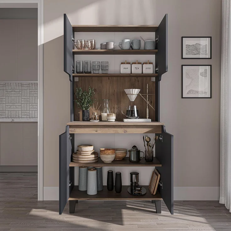Roomart Küchenbuffet DEFNE mit Nische Kaffeebar Mikrowellenschrank Vorratsschrank, 5 Farben Offene Nische für Kaffeemaschine, 4 Türfächer – Bild 5
