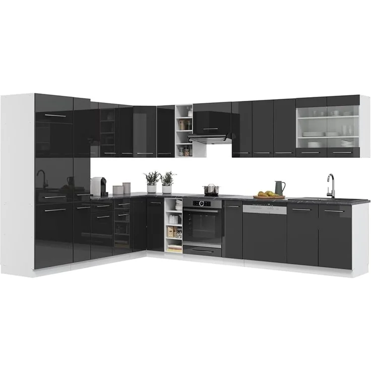 Eckküche Fame-Line Anthrazit Hochglanz/Weiß 347 x 257 cm, AP Marmor Vicco – Bild 8