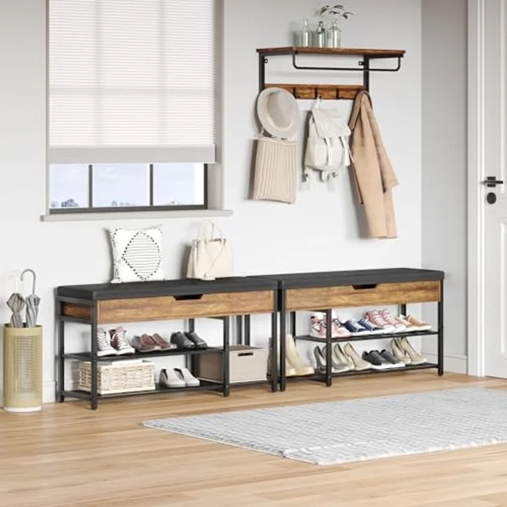 Mondeer Schuhbank Aufbewahrungsbank (3 Etagen), mit Verstellbarem Regal, mit gepolstertem Sitz und verdeckter Lagerung – Bild 7