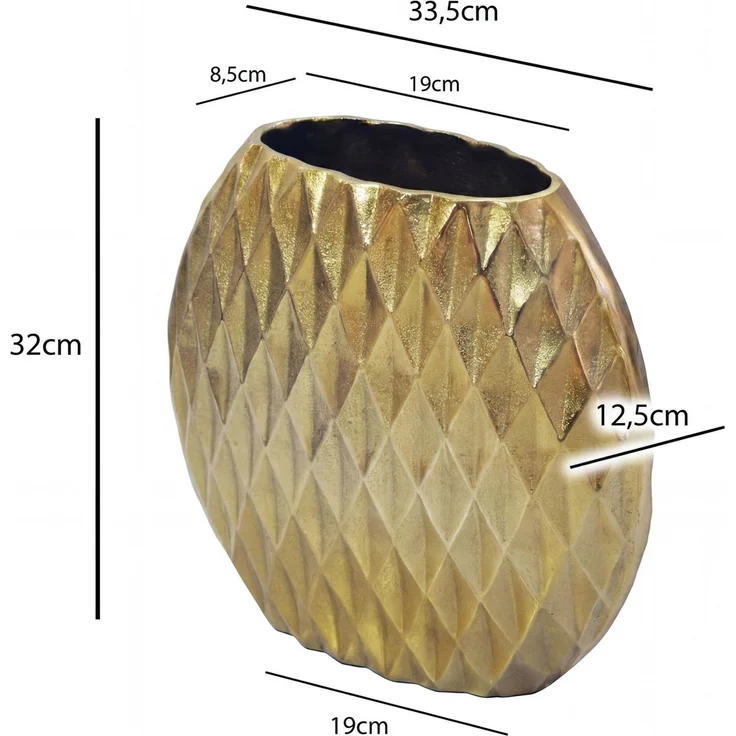 FineBuy Tischvase Aluminium 33,5cm - Dekovase rund mit Rautenmuster - Metall Vase modern - Wohnzimmer Deko Alu - Design Vase flach Tisch Dekoration Handmade – Bild 3