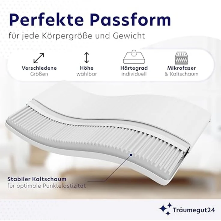 Träumegut24 AquaFlex 7-Zonen Matratze 120x200 cm | H3&H4 | Ergonomische Kaltschaummatratze | Hypoallergen & Antibakteriell | Bezug abnehmbar & waschbar | Oeko-TEX® | (19cm, 120 x 200 cm) – Bild 2