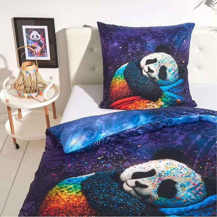 TRAUMSCHLAF Bettwäsche Panda, Mako Satin, 2 teilig, tierisches Design in einzigartiger Haptik