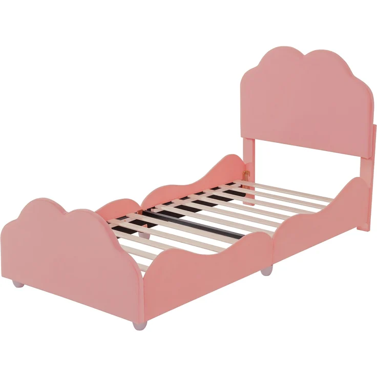 Polsterbett 90x200 cm Kinderbett aus Samt in Rosa mit Seitenschutz und wolkenförmigem Kopfteil – Bild 8