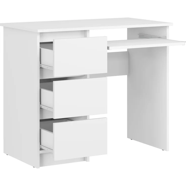 Shefa Line CINA Schreibtisch Weiß 90x50 cm - Computertisch mit 3 Schubladen & Tastaturauszug – Bild 4