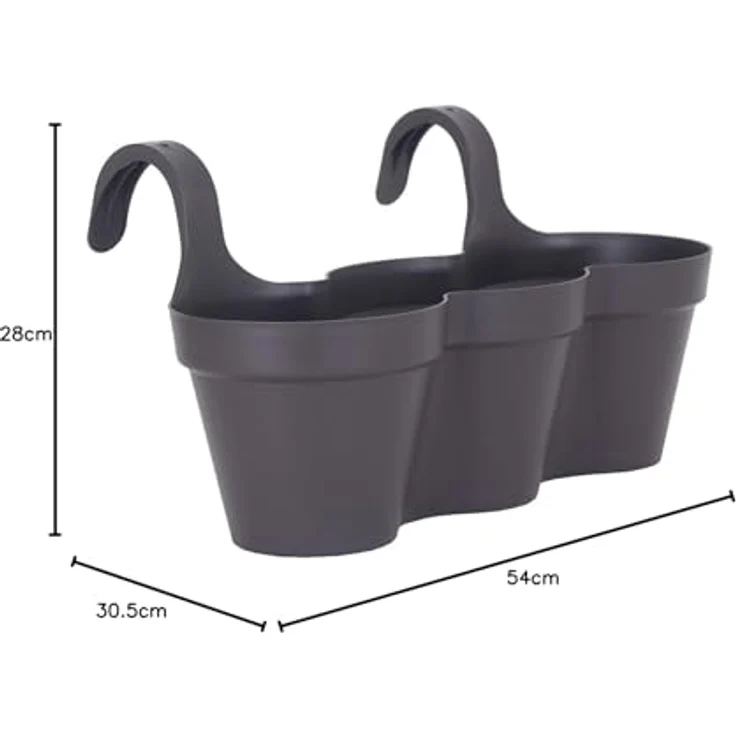 Artevasi Capri Balkonkasten, Kunststoff, Anthrazit, max. Außenlänge 30,5 cm, mit Entwässerungslöchern, ideal für drei Pflanzen – Bild 4