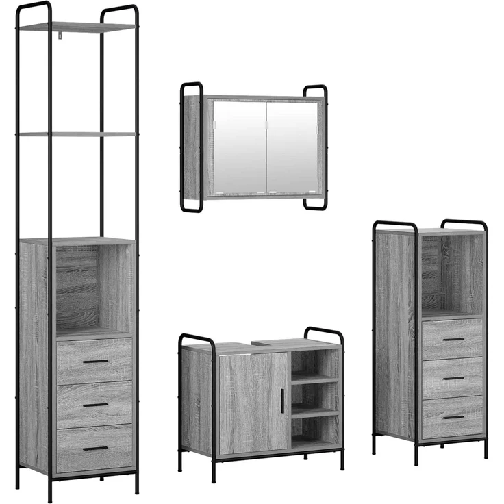 vidaXL Badezimmerschrank-Set 4 stk. Sonoma-Grau 40 x 36 x 200,5 cm 3444678 – Bild 2