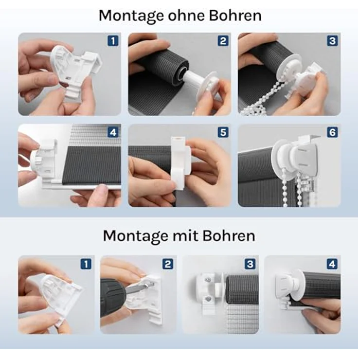 WOLTU Doppelrollo Klemmfix ohne Bohren Anthrazit 150x80 cm (LxB), Duo Rollo Zebrarollo Fensterrollo Klemmrollo Seitenzugrollo Easyfix lichtdurchlässig & verdunkelnd Rollos für Fenster und Tür – Bild 8