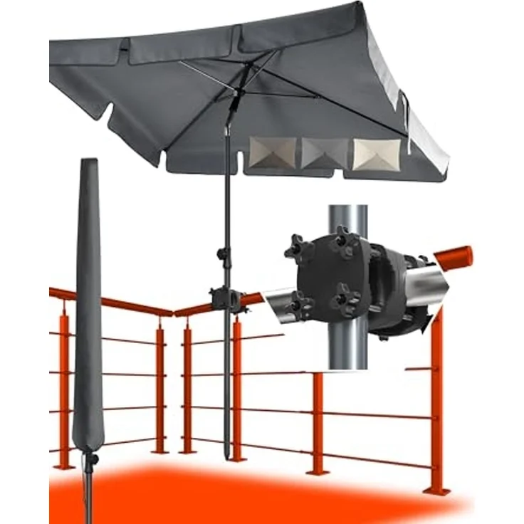 4smile Sonnenschirm Balkon SunnyShade, 200x125 cm, Anthrazit - UPF 50+ Sonnenschirm rechteckig als Sonnenschutz Balkon - SunnyGuy Balkon-Schirm mit Sonnenschirmhalter + Sonnenschirmhülle – Bild 1