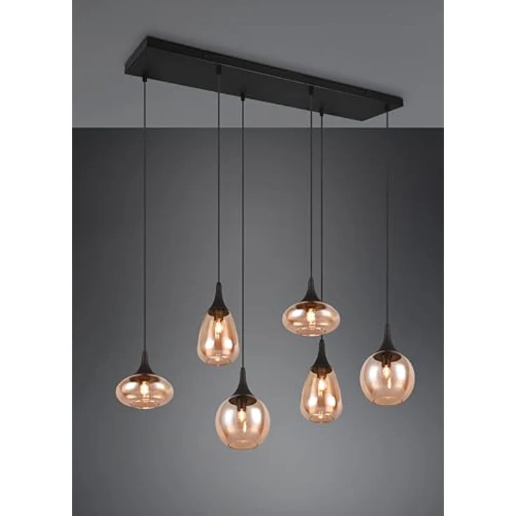 Trio Leuchten Lumina Pendelleuchte, 6-flammig, 240 W, Amber/Schwarz, E14, L x B x H: 34,5 x 93,8 x 150 cm – Bild 2