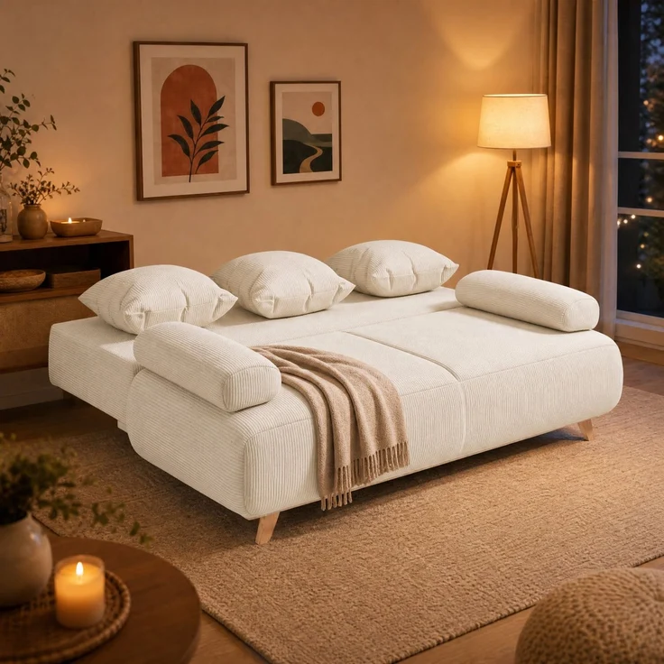 DESVIAE Schlafsofa Beige aus Holz – 193x60x80 cm – Bettfunktion, Stauraum – Bild 8
