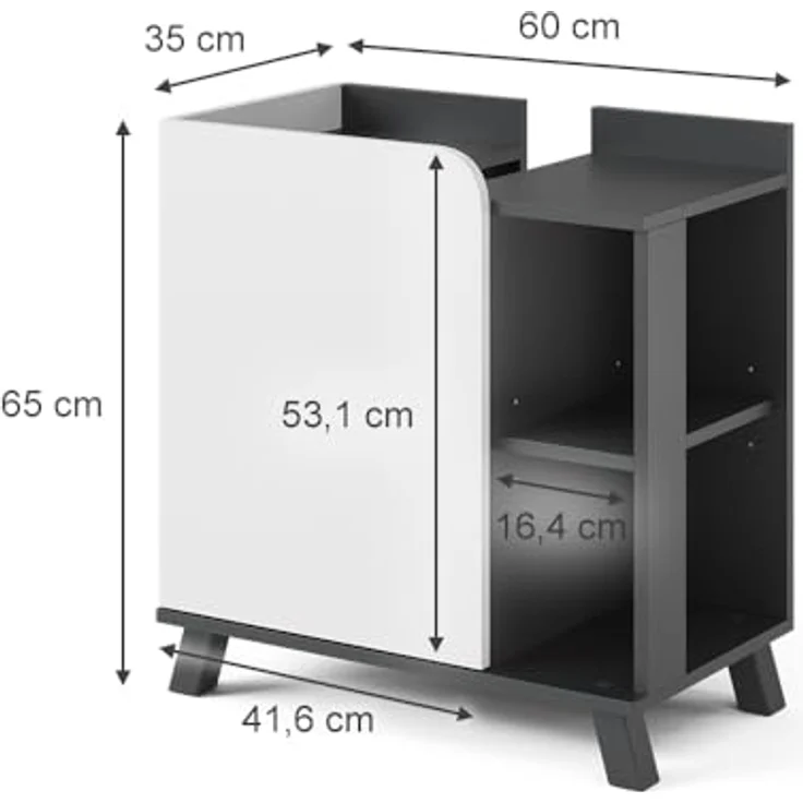 Vicco Waschbeckenunterschrank Karen, anthrazit/weiß, 60 x 65 cm mit Tür und offenen Fächern, pflegeleichte Oberfläche – Bild 3