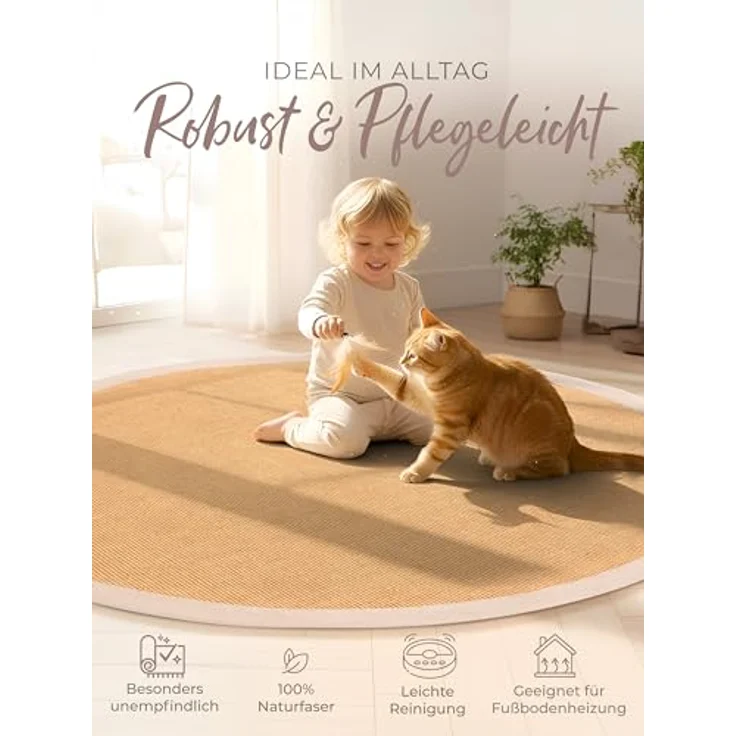 carpetfine Sisalteppich Sisal, rund, Höhe: 5 mm, mit farbiger Bordüre, Anti-Rutsch Rückseite – Bild 7