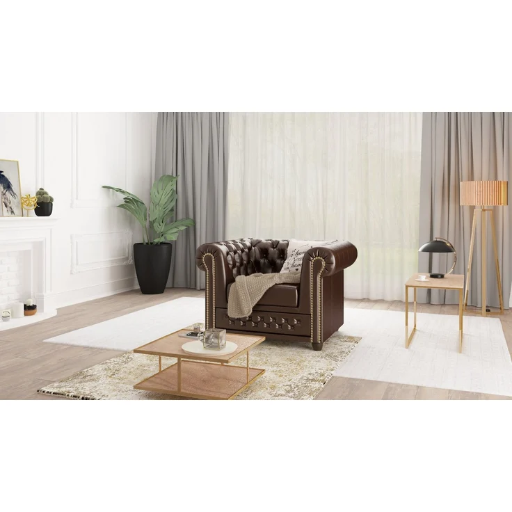 S-Style Möbel Chesterfield-Sessel Jeff aus veganem Leder mit Holzfüßen, mit Wellenfederung – Bild 1
