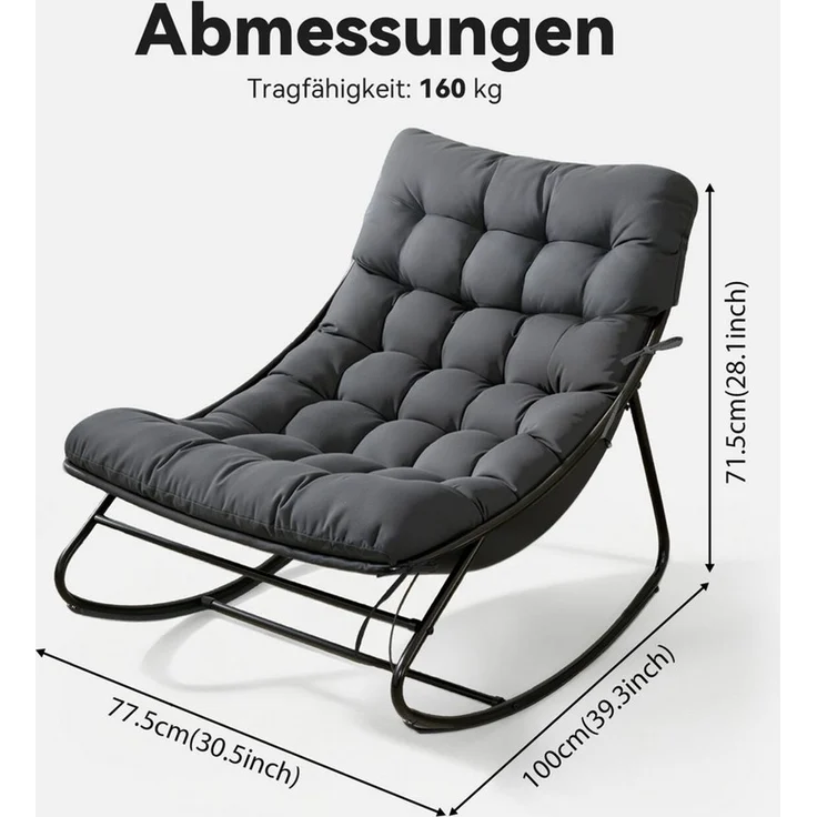 AOXUN Schaukelstuhl Loungesessel Metall Schwarzgrau (1 St) – Bild 2