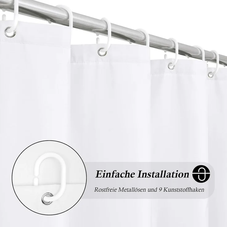 Weiß Duschvorhang 140x200 cm Textil Stoff Wasserdicht Badvorhang Anti-Schimmel – Bild 2
