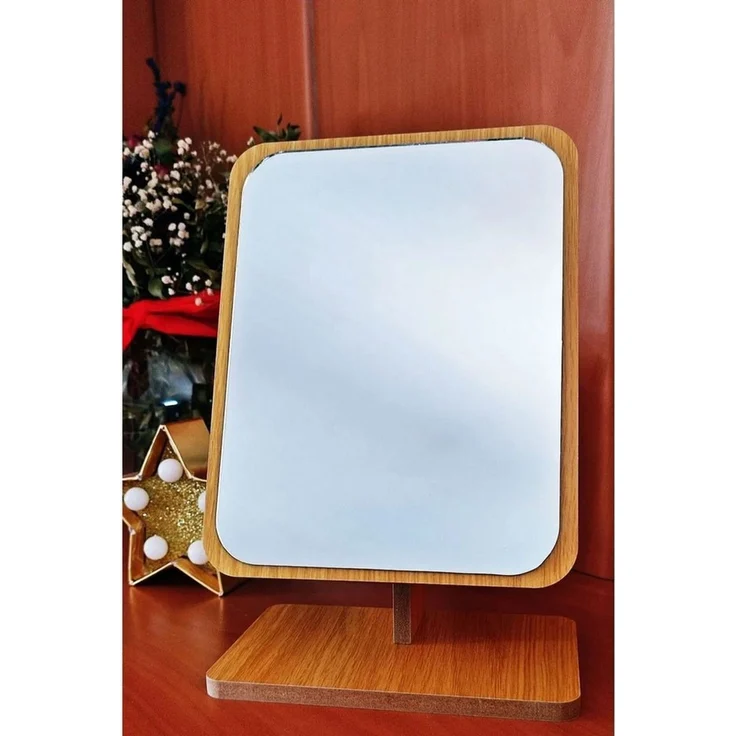 Jungengel Kosmetikspiegel Rechteckig Standspiegel Schminkspiegel 24x16 cm Tischspiegel Holz (1-St), Verstellbarer Tischspiegel, Klare Spiegeloberfläche, Ideales Format – Bild 4