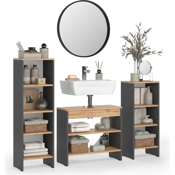 Badmöbel-Set Karli Anthrazit/Goldkraft Eiche 3-teilig Vicco – Bild 5