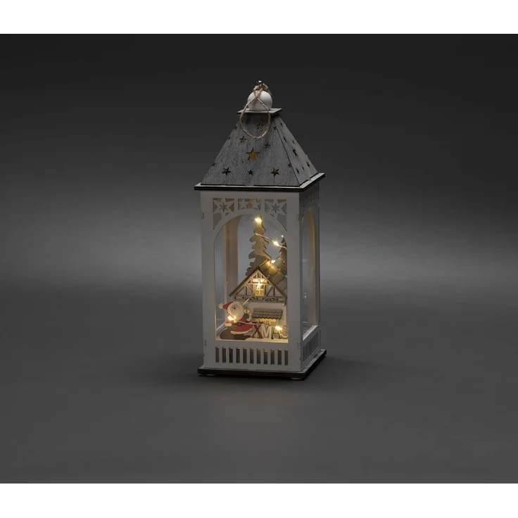 Konstsmide LED Holzlaterne mit Haus, weiß, 6h Timer, 8 warm weiße Dioden, batteriebetrieben, Innen - 3270-210 – Bild 3