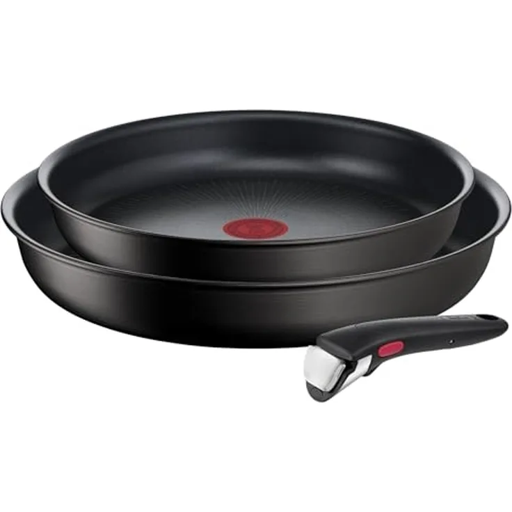 Tefal Pfannen-Set Ingenio Unlimited, Aluminium (Set, 3-tlg, Tefal Ingenio Unlimited Pfannenset, 2 teilig, Ø 24, 28 cm, 1 Griff), stapelbar, Antihaftversiegelung, Induktion, Made in France, kompakt