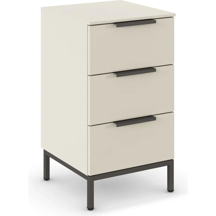 Rauch Möbel Flipp, Nachttisch für Schlafzimmer, Kinderzimmer, Wohnzimmer, Jugendzimmer, Flur, Garderobe, 3 Schubladen, mit Softclose-Funktion, Griffe und Metallkufe Graphit, Farbe Beige, Breite 40 cm