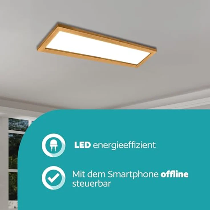 EGLO connect.z Smart-Home LED Panel Salobrena-Z, 120 x 30 cm, ZigBee, App und Sprachsteuerung Alexa, warmweiß-kaltweiß, dimmbar, Holz Deckenlampe Natur – Bild 2