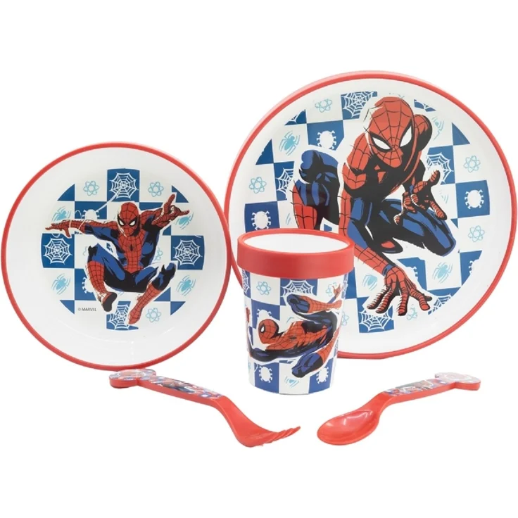 Spiderman Kindergeschirr Set 5 teilig für Mikrowellen mit Anti- Rutsch – Bild 1