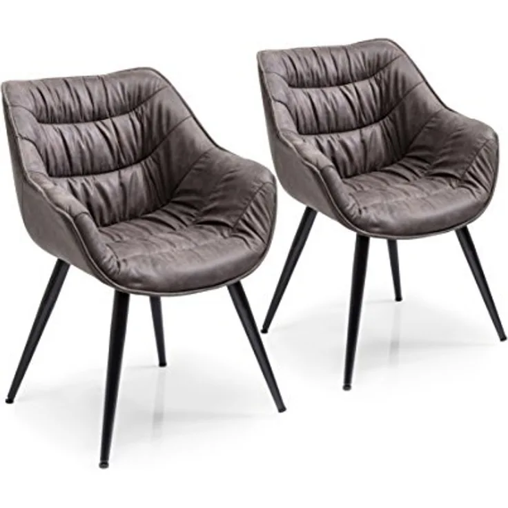Kare Design Armlehnstuhl Thelma 2er Set, bequemer, gepolsterter Esszimmerstuhl mit Armlehnen im Retro-Design, Grau-Schwarz (H/B/T) 82 x 65 x 60 cm