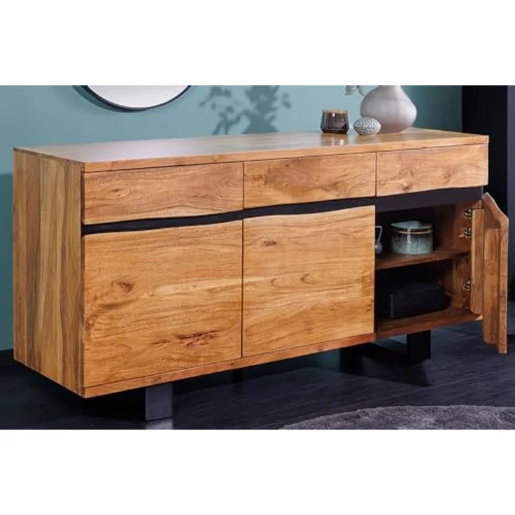 riess-ambiente Sideboard MAMMUT 160cm honigfarben (Einzelartikel, 1 St), Massivholz · Baumkante · Metall · Kommode · Wohnzimmer – Bild 2