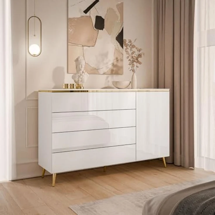 Lookway Kommode AURORA 4S1D weiß glänzend Anrichte mit Schubladen – Bild 2