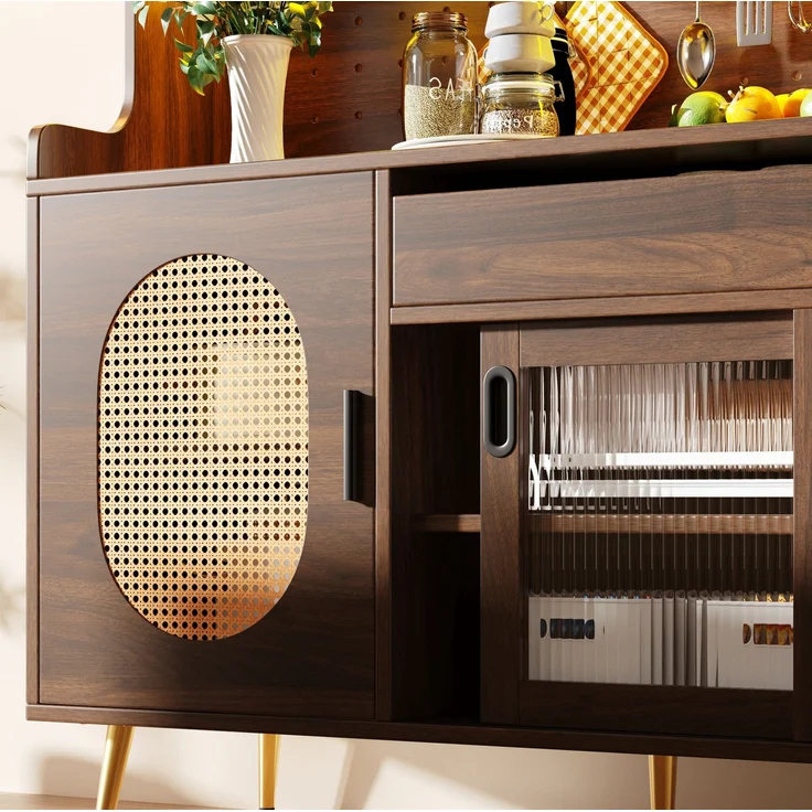 Buffetschrank aus MDF mit LED-Lichtleiste, Schubladen & Lochplatte, 145x39x171 cm, Braun – Bild 9