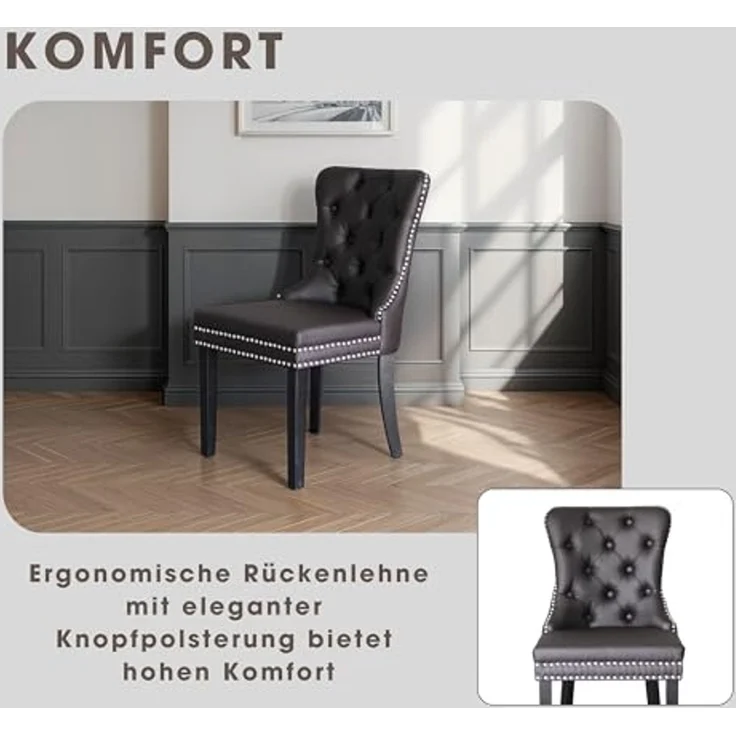 byLIVING Esszimmerstuhl 2er Set Domino/Kunstleder Dunkelbraun/Gestell Massivholz schwarz/B 48,5, H 93, T 61 cm – Bild 4