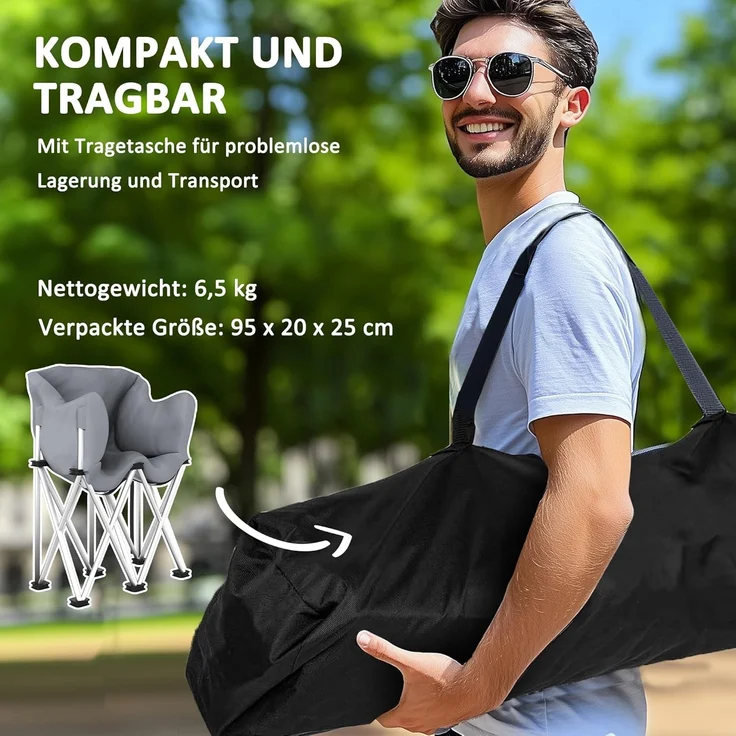 Outsunny Campingstuhl mit Armlehnen, Seitentasche (2 Sitzer Faltstuhl, 1 St), bis 240kg belastbar, für Garten Camping Strand – Bild 8