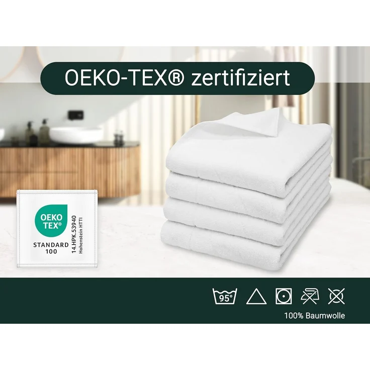 4er Set Handtücher 50x100 cm Baumwolle 420 g/qm weiß – Bild 5