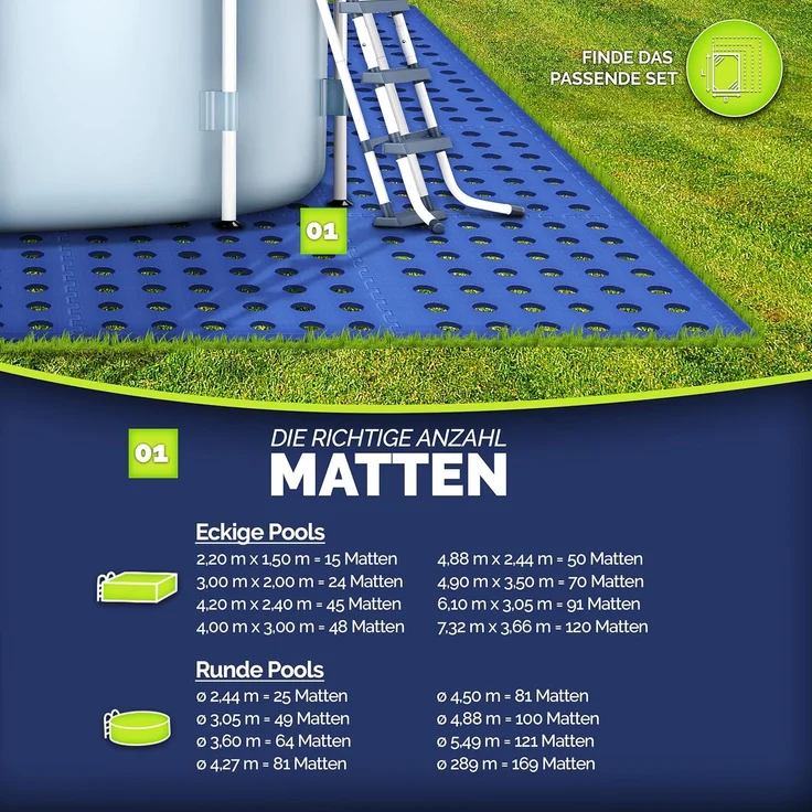 tillvex® Pool Bodenschutzmatte mit Löchern 48 Stück Blau | Unterlegmatte für Pool & Planschbecken 51x51 cm | Poolmatte Bodenmatte Outdoor | Poolunterlage Bodenschutz Matten wärmeisolierend | Whirlpool Bodenfolie weich – Bild 8