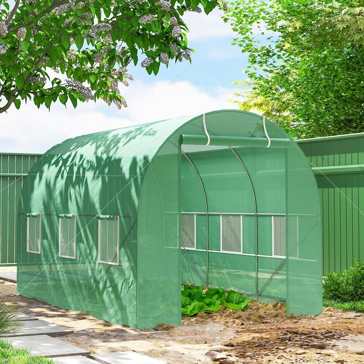 MELAYR, Gewächshaus 350x200x200cm Foliengewächshaus Tomatenhaus mit Tür, 6 Fenster, Grün – Bild 4