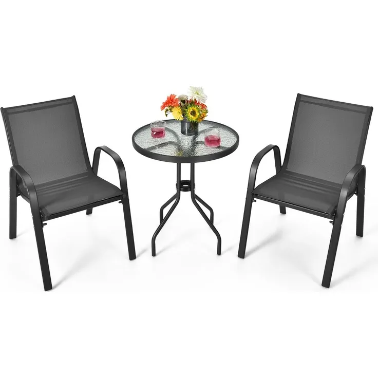 3tlg. Balkonmöbel Set Bistrotisch mit 2 Stapelbare Stühlen Balkonset Gartenset Gartengarnitur