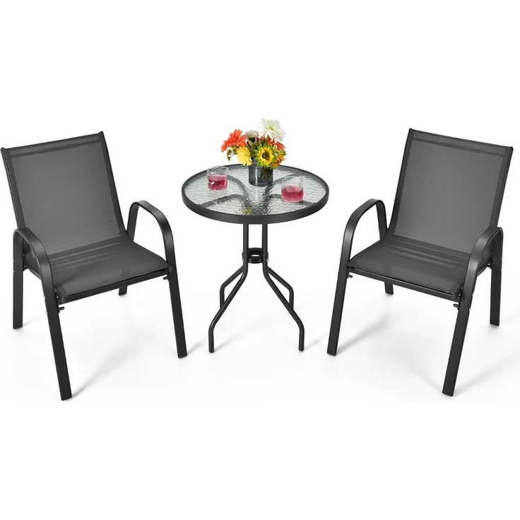 3tlg. Balkonmöbel Set Bistrotisch mit 2 Stapelbare Stühlen Balkonset Gartenset Gartengarnitur – Bild 1