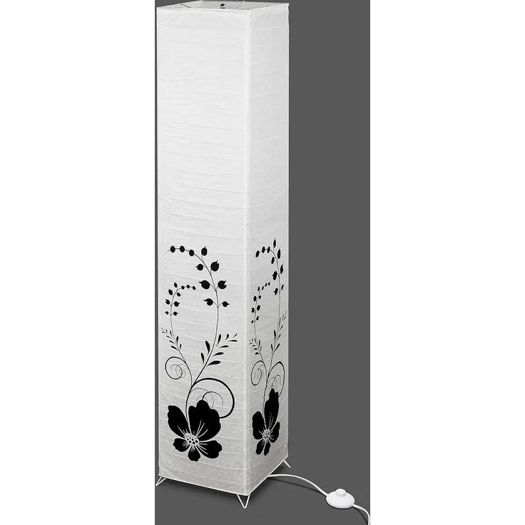 TRANGO LED Stehlampe, 1210L Design LED Standlampe *GREECE* Reispapierlampe *HANDMADE* in weiß mit floralem Motiv I inkl. 2x E14 LED Leuchtmittel I Form: eckig I Höhe: ca. 125cm, Wohnraumlampe I Stehleuchte I Reispapier – Bild 3