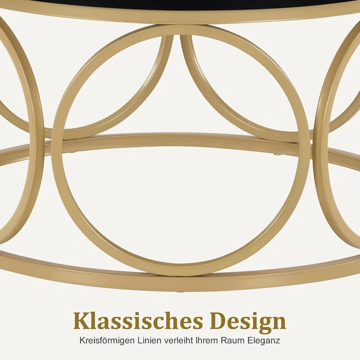 M MCombo Couchtisch Rund Holz, Modern Sofatisch Schwarz-Gold, Klein Kaffeetisch Metallgestell, Beistelltisch für Wohnzimmer, Durchmesser 80cm, 2102 – Bild 4