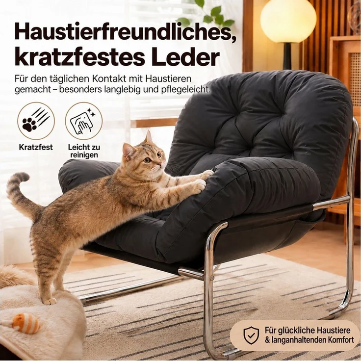 PEALOV Relaxsessel mit Armlehnen, Loungesessel aus Kunstleder mit Metallgestell, Weiß (1-St), für Wohnzimmer und Büro, 79,5 x 74 x 66 cm – Bild 4
