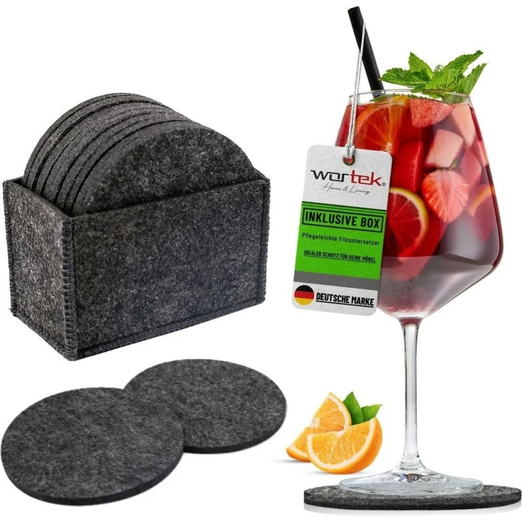 wortek Getränkeuntersetzer Filz-Untersetzer Rund für Gläser 10er Set + Box, Zubehör für Tisch & Gläser, Set, 10-tlg, waschbare Getränke Glasuntersetzer Gläser, Tischuntersetzer Filz 10 cm – Bild 1