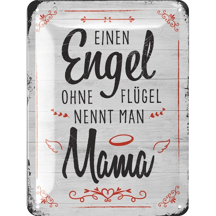 LANOLU Blechschild Engel Mama - 15x20cm – Metall – Weiß – 15150