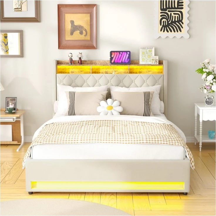 STILVORA Polsterbett 160×200 mit matratze und bettkasten,Stauraumbett Boxspringbett mit USB – Bild 2