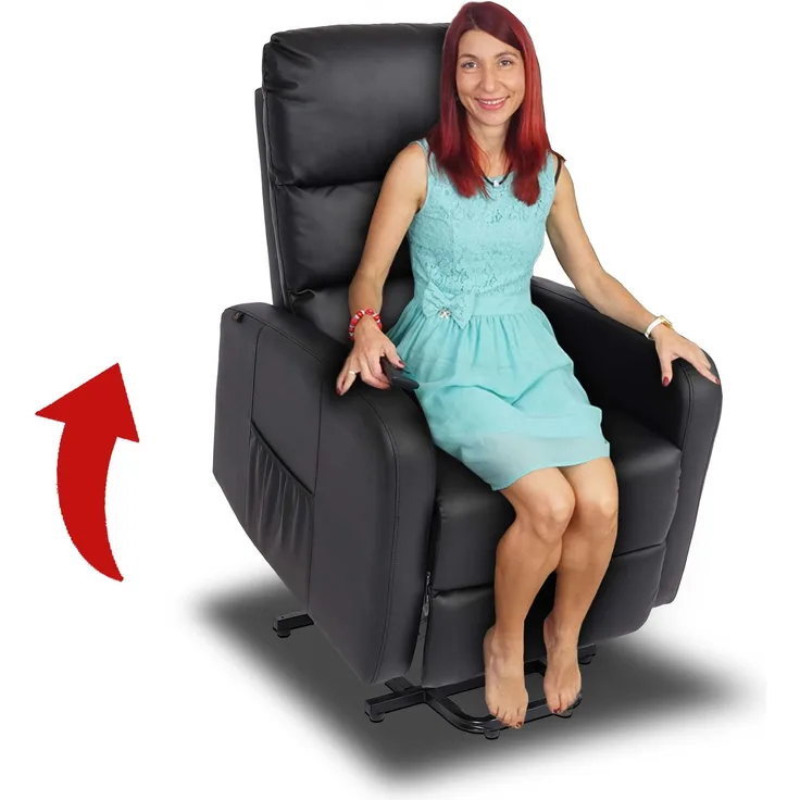 Fernsehsessel HWC-K62, Sessel Relaxsessel TV-Sessel Liege, Liegefunktion Aufstehhilfe, Metall Kunstleder ~ schwarz