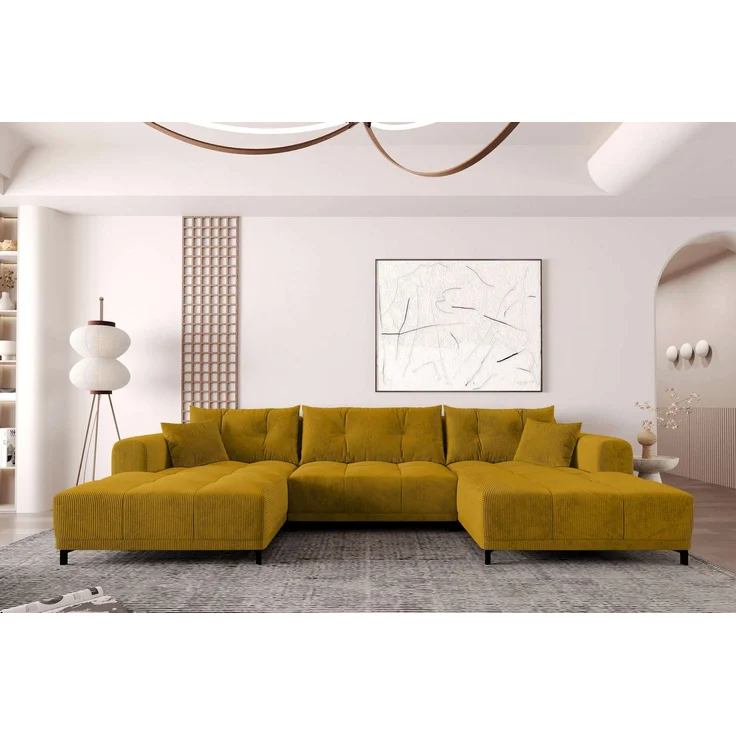 99rooms Massimo Wohnlandschaft Cordstoff POSO Gold mit Schlaffunktion
